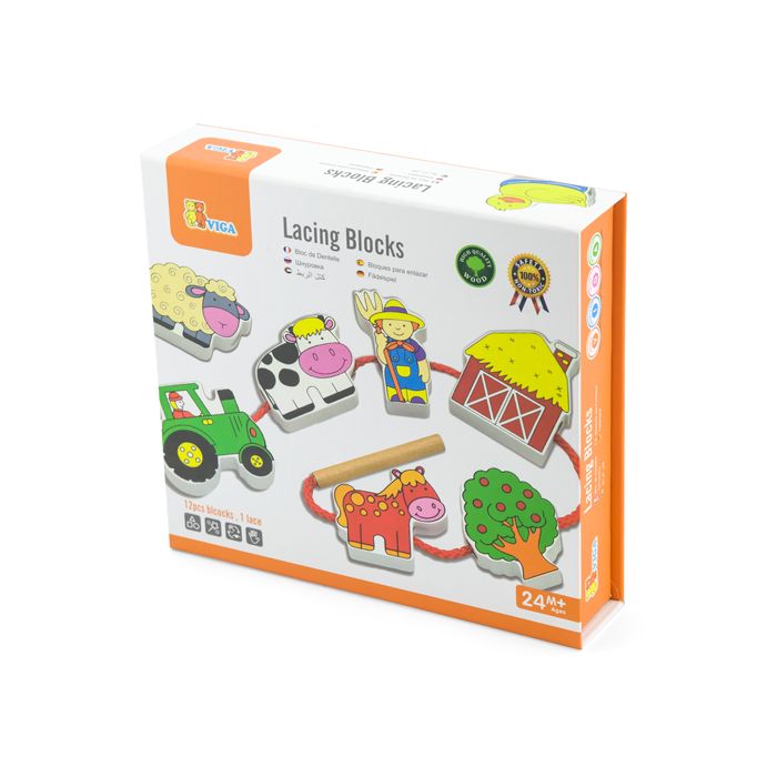 Viga Lacing Blocks - Farm (Ages 2+)