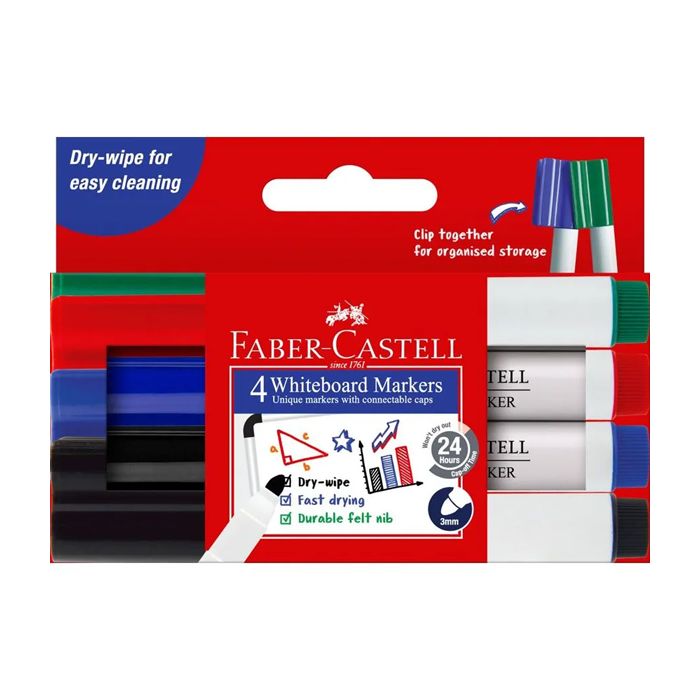 Faber-Castell connector whiteboard markers assorted 4pk