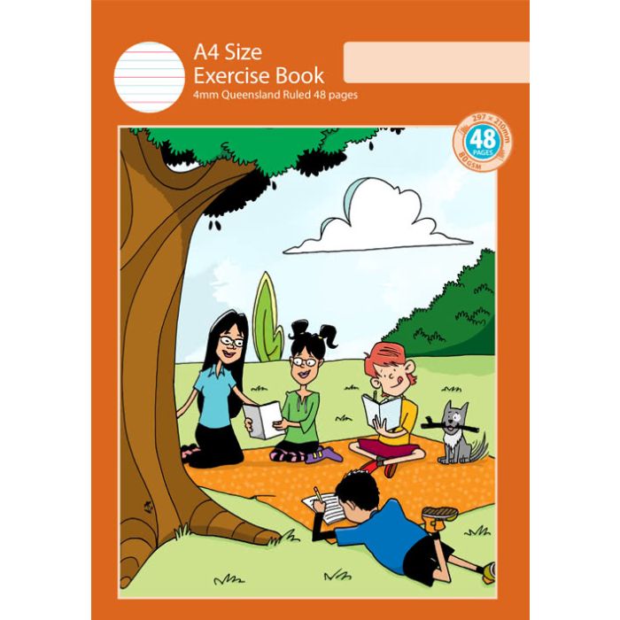 A4 Exercise Book 4mm Queensland Ruled 48pp NO MARGIN