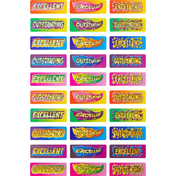 Excellent Outstanding Foil Merit Stickers - 41x16mm (Pack of 90) FS230