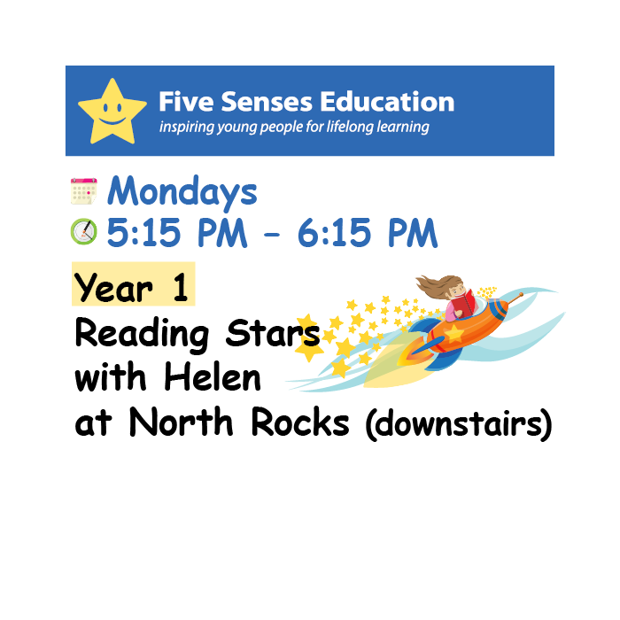 Term 4 (W3-9) 2026: Year 1 Reading Stars Group: Mondays 5:15 PM with Helen at North Rocks (downstairs)