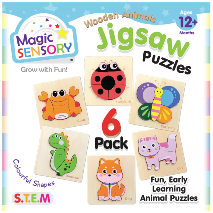 6 pack Wooden Animals Jigsaw Puzzles (Ages 12m+)