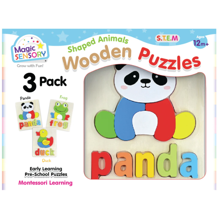 3 pack Shaped Animals Wooden Puzzles (Ages 12m+)