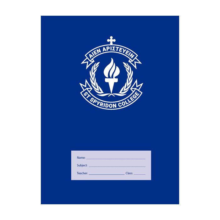 St Spyridon-crested Super Size Exercise Book 8mm 128pp Normal Ruled (Dark Blue)