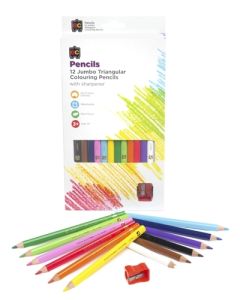 Jumbo Triangular Washable Pencils 12pc & Sharpener (Ages 3+)