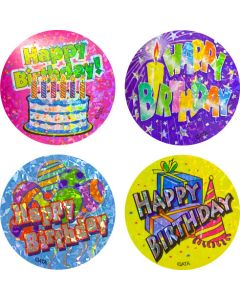 Happy Birthday Holographic Merit Stickers 40mm (Pack of 48) LMS162