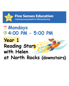 Term 4 (W3-9) 2026: Year 1 Reading Stars Group: Mondays 4:00 PM with Helen at North Rocks (downstairs)