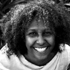 A black and white photo of the author, Sue McPherson